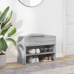 Berkfield Home Shoe Bench Grey Sonoma 60x30x45 cm Engineered Wood - Size: 60 x 30 x 45 cm - thumbnail 3