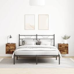 Berkfield Home Wall-mounted Bedside Cabinets 2 pcs Smoked Oak 38x34x40 cm in Brown - Size: 38 x 34 x 40 cm - thumbnail 3