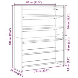 Berkfield Home Shoe Rack White 80x25x100 cm Engineered Wood - Size: 80 x 25 x 100 cm - thumbnail 9