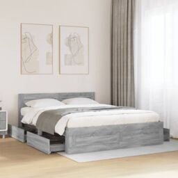 Berkfield Home Bed Frame with Headboard without Mattress Grey Sonoma 160x200 cm - thumbnail 1