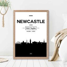 ARTZE Newcastle Black & White City Skyline Framed Print SIZE: A3 with Oak Frame - thumbnail 2