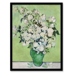Artery8 White Roses In Green Vase Van Gogh Vintage Framed Wall Art Print - Size: A4 - thumbnail 1