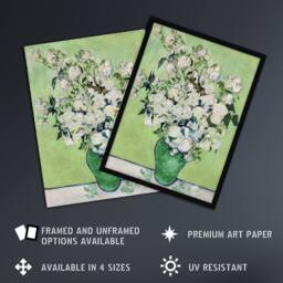 Artery8 White Roses In Green Vase Van Gogh Vintage Framed Wall Art Print - Size: A4 - thumbnail 2