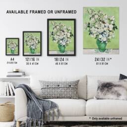 Artery8 White Roses In Green Vase Van Gogh Vintage Framed Wall Art Print - Size: A4 - thumbnail 3