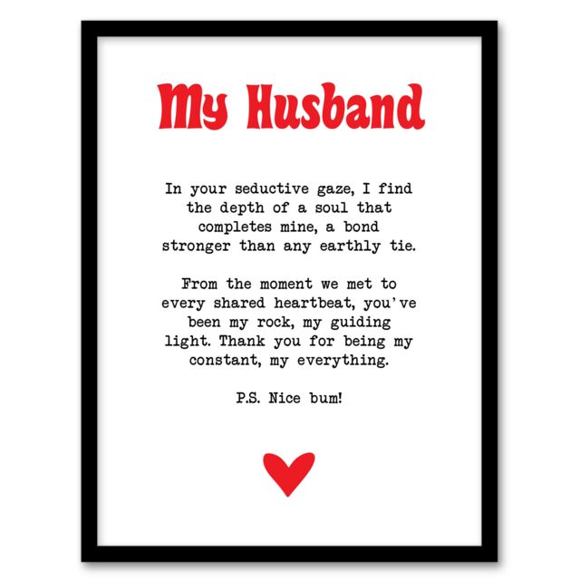 "Artery8 Love Poem My Everything Husband Romantic Poetry Framed Art Print in White - Size: W12"" x H16""" - image 1