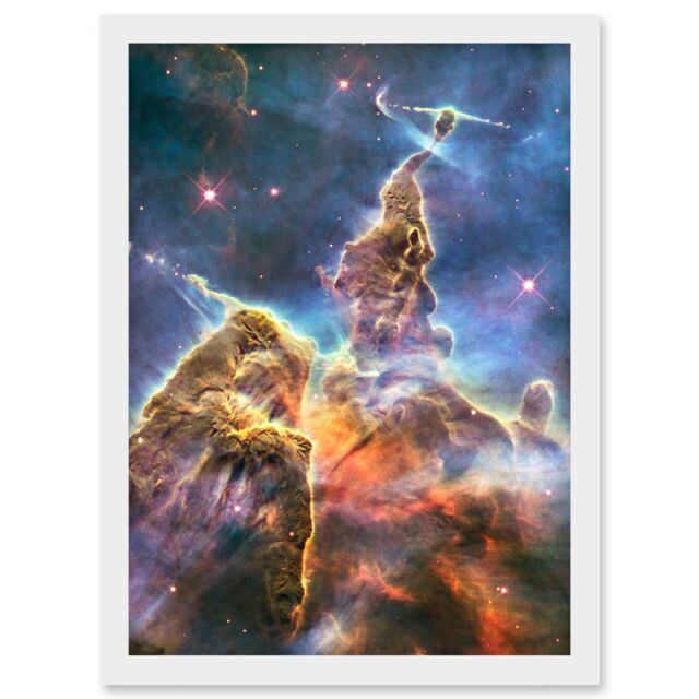 Artery8 Space Stars Nebula Galaxy Universe Hubble Mystic Mountain Cosmos Artwork Framed Wall Art Print A4 in White - image 1