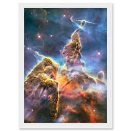 Artery8 Space Stars Nebula Galaxy Universe Hubble Mystic Mountain Cosmos Artwork Framed Wall Art Print A4 in White - thumbnail 1