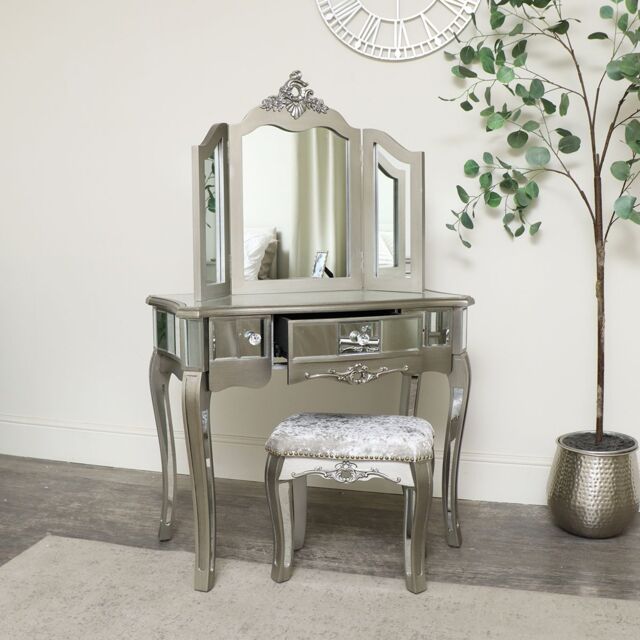 silver dressing table stool Venetian Mirrored Stool