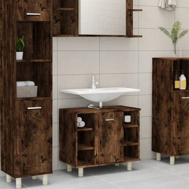 Berkfield Home Bathroom Cabinet Smoked Oak 60x32x53.5 cm Engineered Wood in Brown - image 1