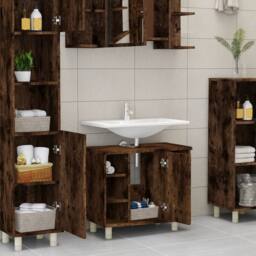 Berkfield Home Bathroom Cabinet Smoked Oak 60x32x53.5 cm Engineered Wood in Brown - thumbnail 3
