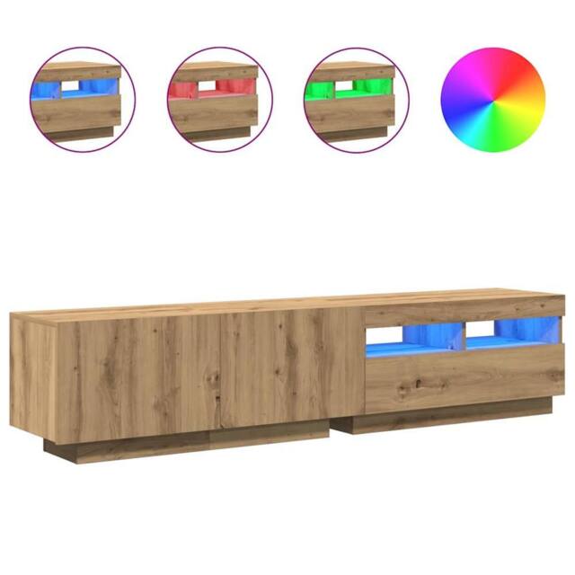 Berkfield Home TV Cabinet with LED Lights Artisan Oak 180x35x40 cm Engineered Wood in Brown - Size: 180 x 35 x 40 cm - image 1