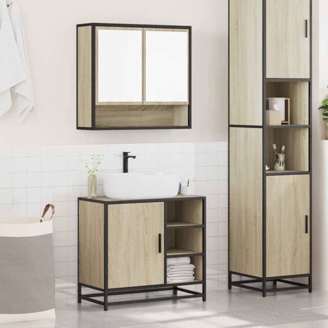 Berkfield Home Durable 2 Piece Bathroom Furniture Set Sonoma Oak Engineered Wood in Brown - image 1