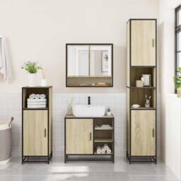 Berkfield Home Durable 2 Piece Bathroom Furniture Set Sonoma Oak Engineered Wood in Brown - thumbnail 4