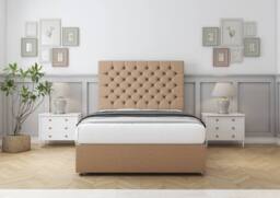 "Sloomy Mayfair Dumfries Divan Bed Base 2 Drawers Foot-End - 26"" Headboard in Light Brown - Size: Super King" - thumbnail 2