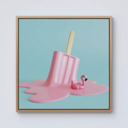 Warren Reed - Designer Flamingo Ice Cream Framed Canvas in Light Brown - Size: w40 inch x h40 inch - thumbnail 1