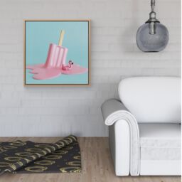 Warren Reed - Designer Flamingo Ice Cream Framed Canvas in Light Brown - Size: w40 inch x h40 inch - thumbnail 2