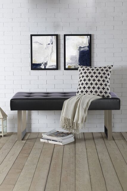 Living and Home Faux Leather Bench with Steel Legs in Black - image 1