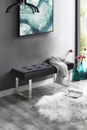 Living and Home Faux Leather Bench with Steel Legs in Black - thumbnail 2