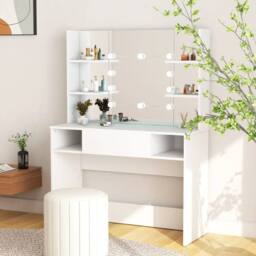 Berkfield Home Makeup Table with LED Lights 100x40x135 cm MDF White - Size: 100 x 40 x 135 cm - thumbnail 2