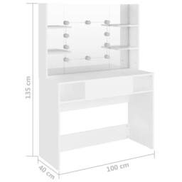 Berkfield Home Makeup Table with LED Lights 100x40x135 cm MDF White - Size: 100 x 40 x 135 cm - thumbnail 6