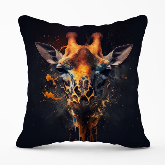 Warren Reed - Designer Golden Giraffe Face Splashart Outdoor Cushion in Yellow - Size: 45 cm x 45 cm - image 1