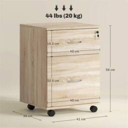 EONLION Office Mobile Filing Cabinet 2 Drawer Wooden in Natural - Size: 100 cm - thumbnail 2