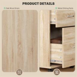 EONLION Office Mobile Filing Cabinet 2 Drawer Wooden in Natural - Size: 100 cm - thumbnail 4