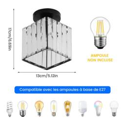 Pheashine Square Crystal Ceiling Light 13x13x17.5cm E27 Base (Bulb Not Included) in Black - Size: 13x13x17.5 cm - thumbnail 3