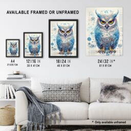 Artery8 Wall Art Print Owl Robot Hybrid Secret Military Schematic Blue Futuristic Complex Arcane Manuscript Gift For Him Man Cave Poster - thumbnail 3