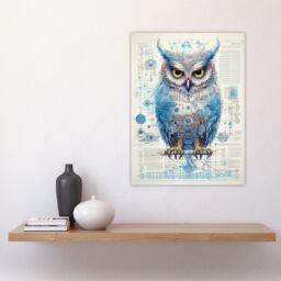 Artery8 Wall Art Print Owl Robot Hybrid Secret Military Schematic Blue Futuristic Complex Arcane Manuscript Gift For Him Man Cave Poster - thumbnail 4