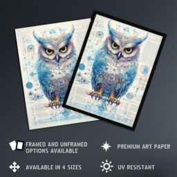 Artery8 Wall Art Print Owl Robot Hybrid Secret Military Schematic Blue Futuristic Complex Arcane Manuscript Gift For Him Man Cave Poster - thumbnail 2