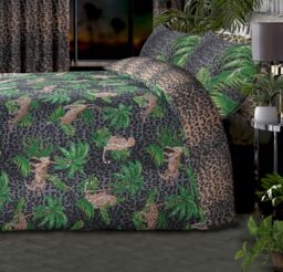 Velosso Leopard Jungle Cotton Rich Printed Duvet Cover & Pillowcase Set in Green - Size: Single - thumbnail 3