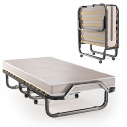 Gymax Portable Metal Guest Bed Folding Bed With 10CM Memory Foam Mattress in Light Grey - thumbnail 1