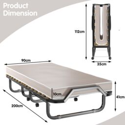 Gymax Portable Metal Guest Bed Folding Bed With 10CM Memory Foam Mattress in Light Grey - thumbnail 2