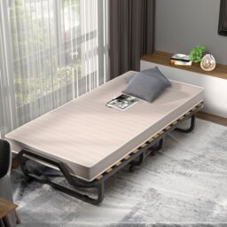 Gymax Portable Metal Guest Bed Folding Bed With 10CM Memory Foam Mattress in Light Grey - thumbnail 3