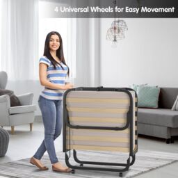 Gymax Portable Metal Guest Bed Folding Bed With 10CM Memory Foam Mattress in Light Grey - thumbnail 5