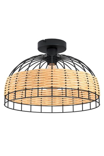 Eglo Anwick Natural Metal & Wicker 1 Light Flush Ceiling Fitting in Light Brown - image 1