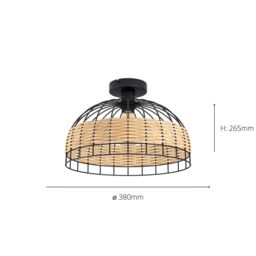 Eglo Anwick Natural Metal & Wicker 1 Light Flush Ceiling Fitting in Light Brown - thumbnail 3