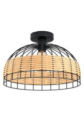 Eglo Anwick Natural Metal & Wicker 1 Light Flush Ceiling Fitting in Light Brown