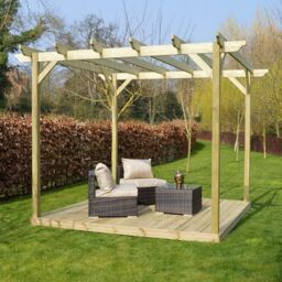 Rutland County Garden Furniture Ltd Garden Pergola & Decking Kit, Wood, L360 x W360 cm, Rustic Brown in Light Green - thumbnail 9