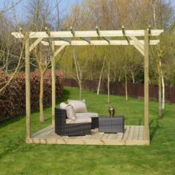 Rutland County Garden Furniture Ltd Garden Pergola & Decking Kit, Wood, L360 x W360 cm, Rustic Brown in Light Green - thumbnail 8