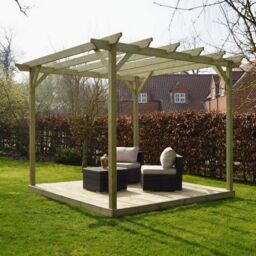 Rutland County Garden Furniture Ltd Garden Pergola & Decking Kit, Wood, L360 x W360 cm, Rustic Brown in Light Green - thumbnail 1
