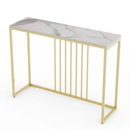 NESTLUNE Slim Hallway Console Table Marble Metal Gold - Size: 100 cm x 15 cm - thumbnail 3