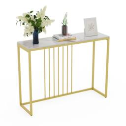 NESTLUNE Slim Hallway Console Table Marble Metal Gold - Size: 100 cm x 15 cm - thumbnail 4
