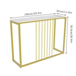 NESTLUNE Slim Hallway Console Table Marble Metal Gold - Size: 100 cm x 15 cm - thumbnail 2