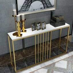 NESTLUNE Slim Hallway Console Table Marble Metal Gold - Size: 100 cm x 15 cm - thumbnail 6