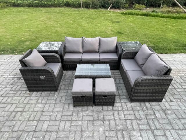 Fimous Outdoor Garden Furniture Sets 8 Pieces Wicker Rattan Furniture Sofa Sets with Rectangular Coffee Table Loveseat Sofa 2 Small Footstools - image 1
