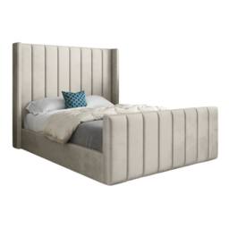 KDMD Stretton Winged Upholstered Beige Soft Velvet Designer Bed Frame in Cream - Size: Small Single - thumbnail 2