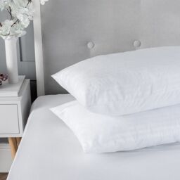Snug City Satin Stripe Pillow Pair Soft Microfibre Cover Hollowfibre Filling Non Allergenic in White