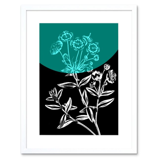 "Artery8 Wall Art Print Colour Pop Circle Teal Artwork Framed 9X7 Inch in White - Size: W7"" x H9""" - image 1
